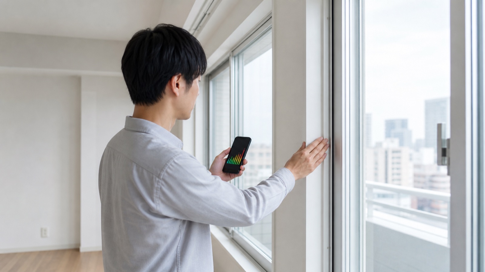 引っ越し前に窓まわりの防音性を確認するイメージ